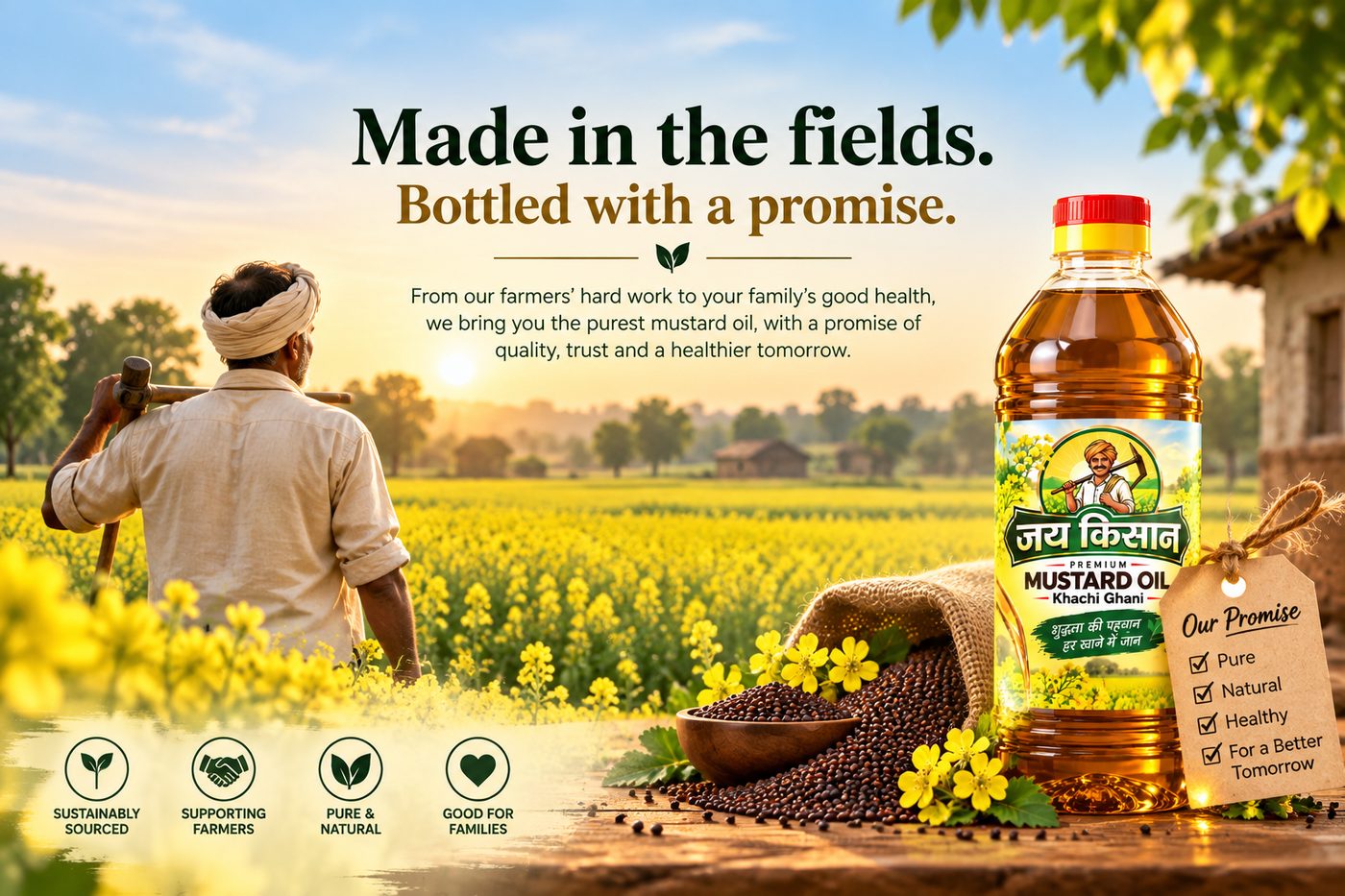 Jai Kishaan brand mark — farmer in a mustard field